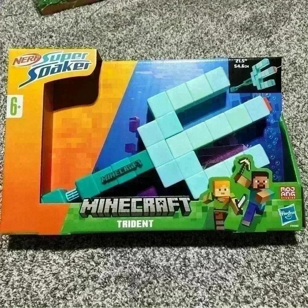 Nerf Super Soaker Minecraft Trident Water Blaster Pull Back Plunger Handle Kids